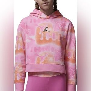 Jordan Pink Tye Dye Essentials All Over Print Boxy Sweatshirt L YOUTH